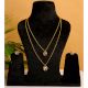 Gold Tone Layered Necklace and Stud Earring Set with Halo Pendants